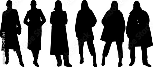 Vector silhouette of ladies, front view perfect to include in your architecture projects, renders, sketches or plans.