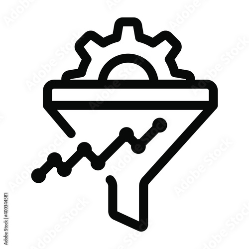 
Icon of data filtration with gear, solid design
