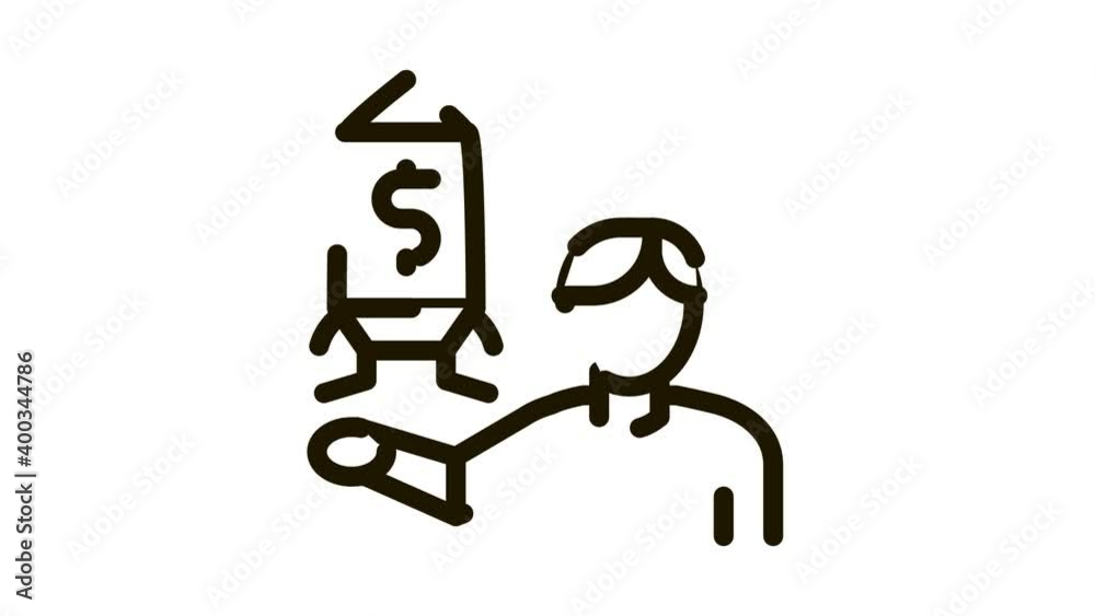 human show money rocket Icon Animation. black human show money rocket animated icon on white background human show money rocket Icon Animation. black human show money rocket animated icon on white background