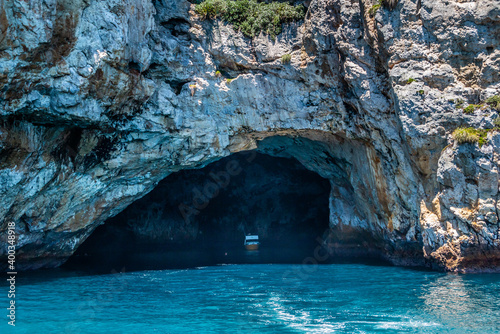 a boat inside a cave