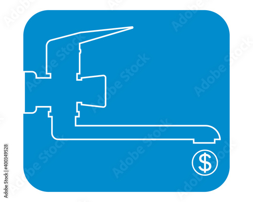 Dripping faucet money. Outline vector drawing, icon. Isolated outline illustration.
