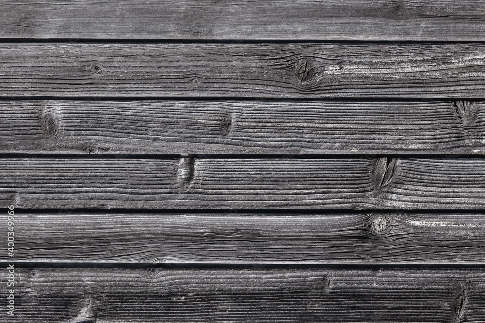 Old gray wood texture. Background. Design. Horizontal orientation.