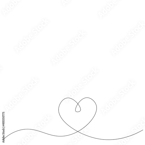 Heart line drawing on white background, vector illustration
