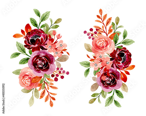 Floral bouquet of burgundy peach with watercolor