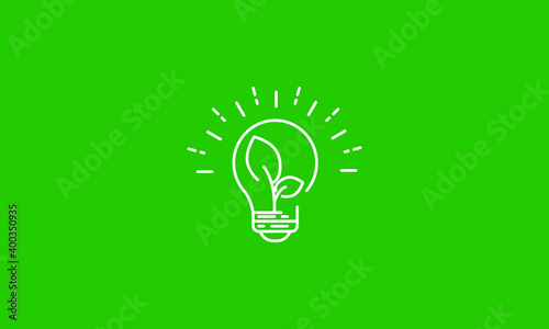 Plant inside Light Bulb line icon.black icon on green background