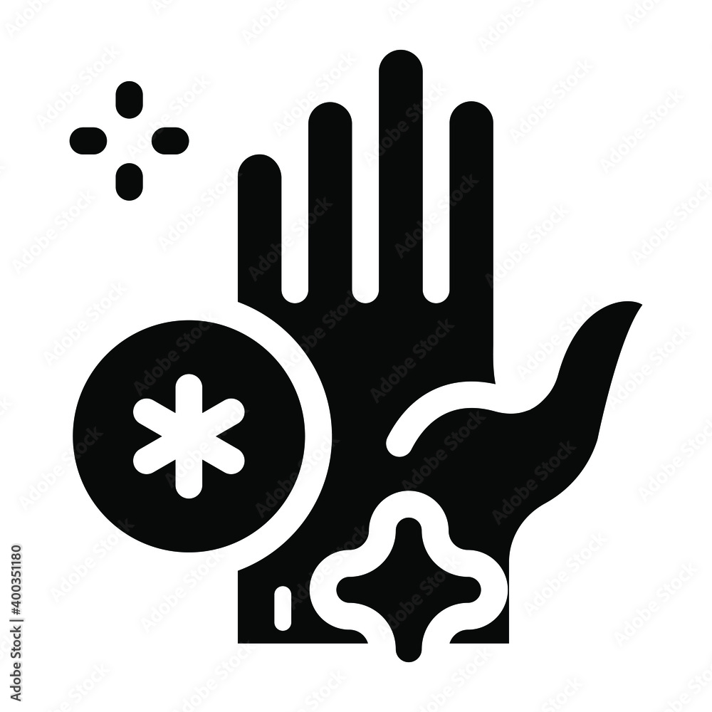 
Germ on hand, solid icon of hand checking 
