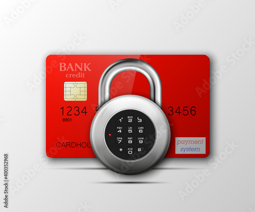 Credit card safe combination lock. Protection credit card. Safety badge banking. Defense finans. Security Plastic card software. Debit card electromagnetic chip Privacy Electronic money funds transfer