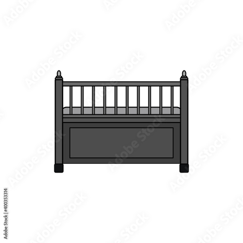 baby crib cradle bed icon on white background. Vector illustration in flat cartoon design. 