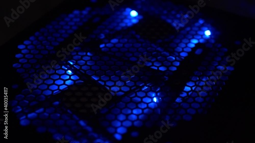 Tripod: Computer cooler with blue light, close up