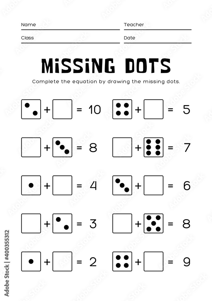 baby students math drawing dots worksheet in english stock illustration adobe stock