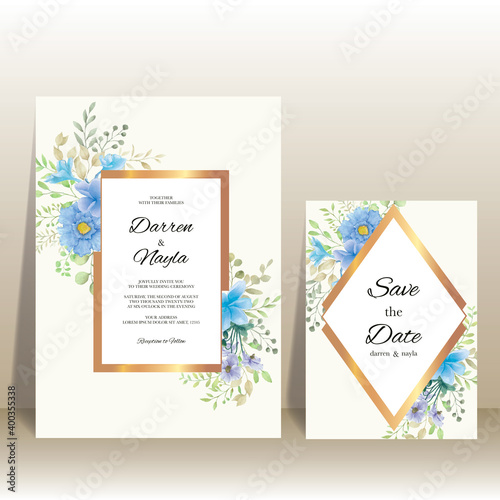 Wedding invitation set with beautiful flower watercolor frame
