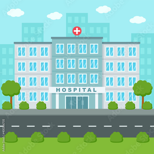 Hospital building outside. Medical center. Flat vector illustration