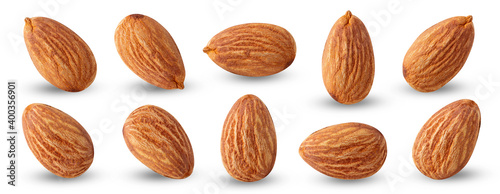 almond nuts set isolated.Clipping path