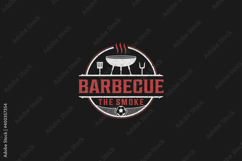 Barbecue bbq grill restaurant food drink logo design - barbeque fire meat sausage spatula element