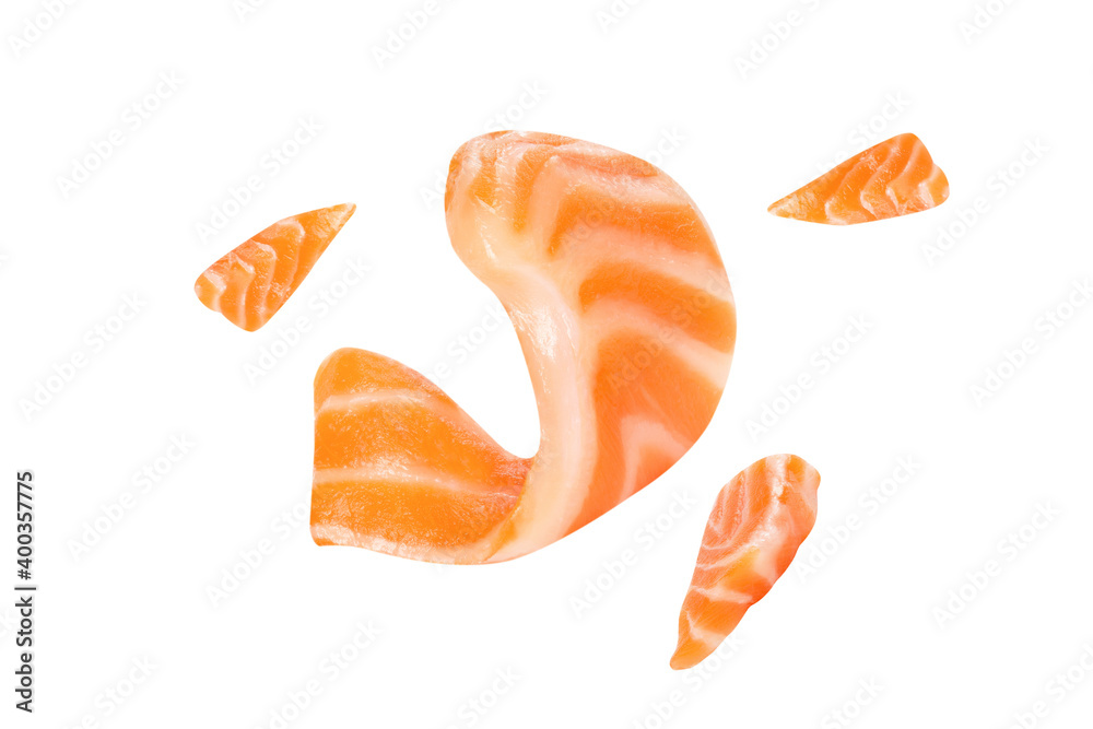 Fresh salmon Sliced uncooked. salmon Clipping Path on white isolated .Image stack Full depth of field macro Fresh salmon Sliced uncooked. salmon Clipping Path on white isolated .Image stack Full depth of field macro