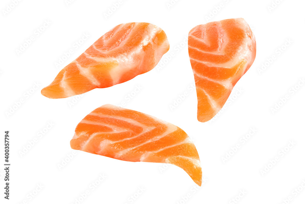 Fresh salmon filleted pieces uncooked isolated salmon Clipping Path on white isolated .Image stack Full depth of field macro Fresh salmon filleted pieces uncooked isolated salmon Clipping Path on white isolated .Image stack Full depth of field macro