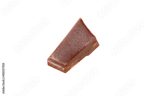 chocolate broken pieces in the air on a white background .Clipping path