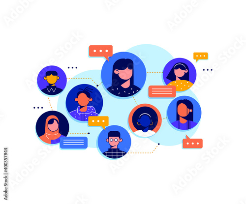 United community. The concept of social relations of the union of persons. Portraits of a wide variety of people, men and women of different nationalities and ages. Social diversity or population