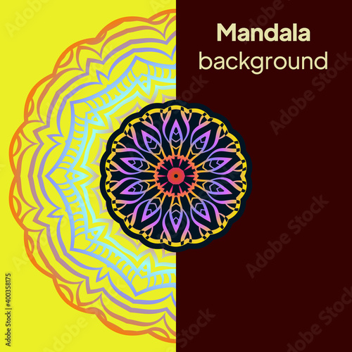 Invitation or wedding card with mandala. Template of greeting card, background pattern, fashion design. Vector illustration