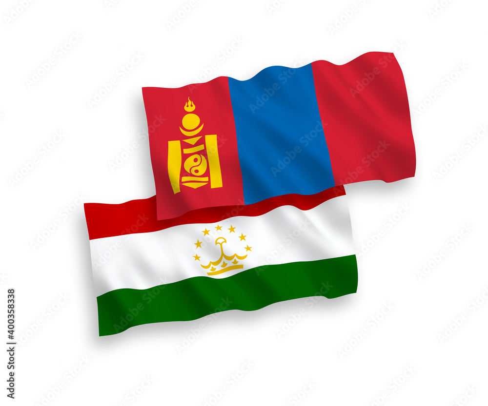 Fototapeta premium Flags of Tajikistan and Mongolia on a white background
