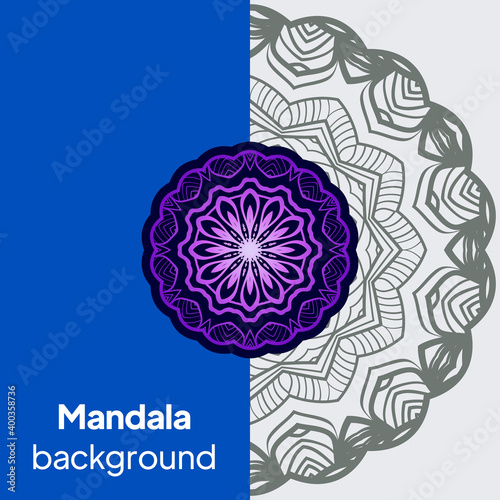 template with floral Mandala ornament. Lace pattern with hand drawn striped colorful Mandala. Vector illustration