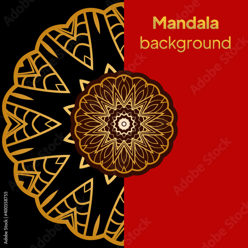 template with floral Mandala ornament. Lace pattern with hand drawn striped colorful Mandala. Vector illustration