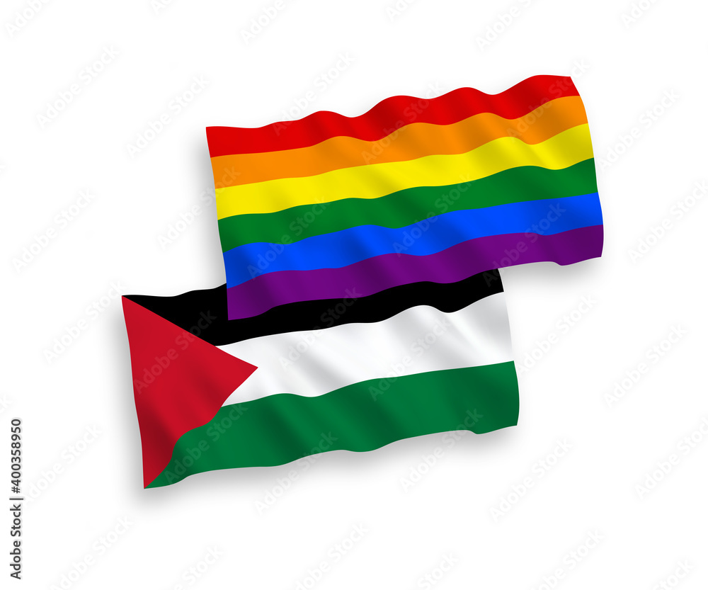 Fototapeta premium Flags of Rainbow gay pride and Palestine on a white background