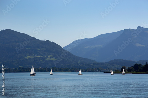 Sailing boats at lake Chiemsee, Bavaria, Germany