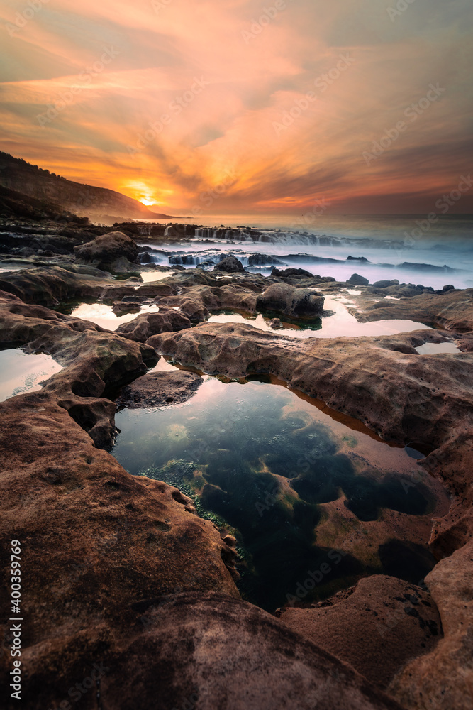 Paramoudras beach at the basque coast, strange really geological formations beach.