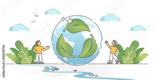 Green bio cycle leaf as ecological nature friendly recycling outline concept