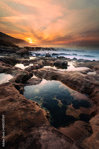 Paramoudras beach at the basque coast, strange really geological formations beach.