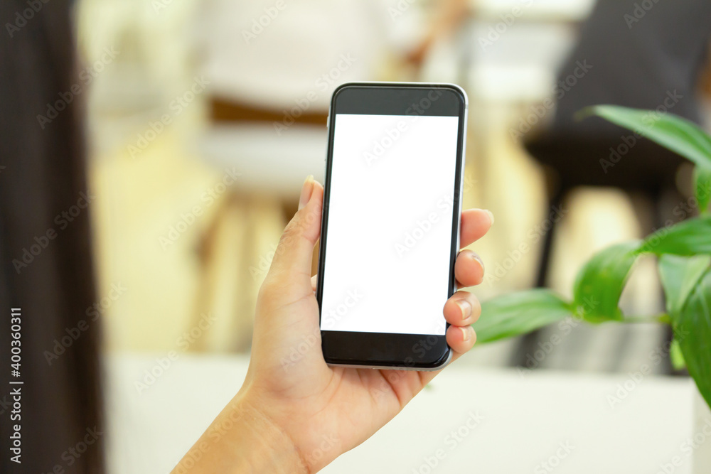blank display new smart phone view in shopping mall blank display new smart phone view in shopping mall