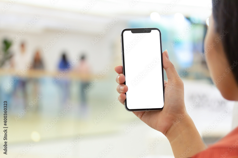 blank black phone payment through smartphone shopping mall background making show shopping for input the text on copy space blank black phone payment through smartphone shopping mall background making show shopping for input the text on copy space