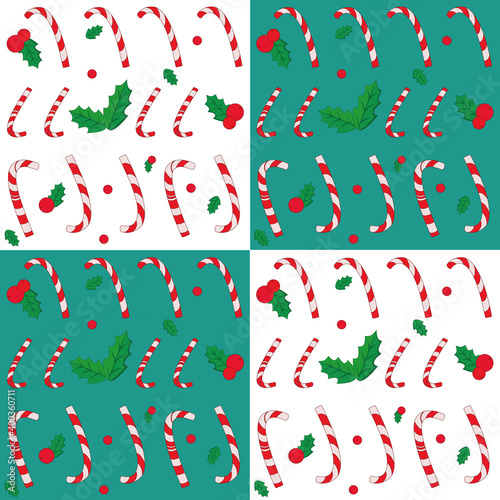Festive pattern with christmas tree and candy cane (ID: 400360711)