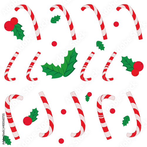 Xmas candy cane pattern with leaves (ID: 400360755)
