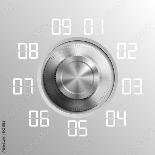 Vector steel safe with numbers. Armored box background. The door bank vault with a combination lock. Reliable Data Protection savings. Deposit box icon.Protection personal data business information