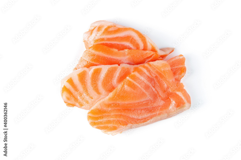 Fresh salmon filleted pieces uncooked isolated salmon Clipping Path on white isolated .Image stack Full depth of field macro Fresh salmon filleted pieces uncooked isolated salmon Clipping Path on white isolated .Image stack Full depth of field macro