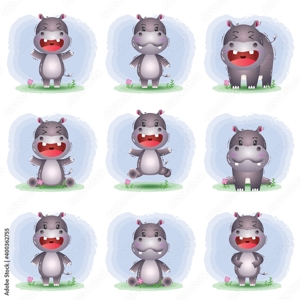 Cute hippo collection in the children's style Cute hippo collection in the children's style