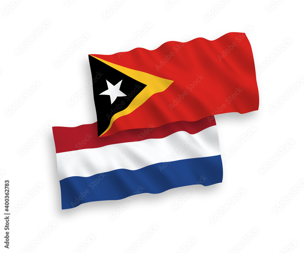Flags of East Timor and Netherlands on a white background Flags of East Timor and Netherlands on a white background
