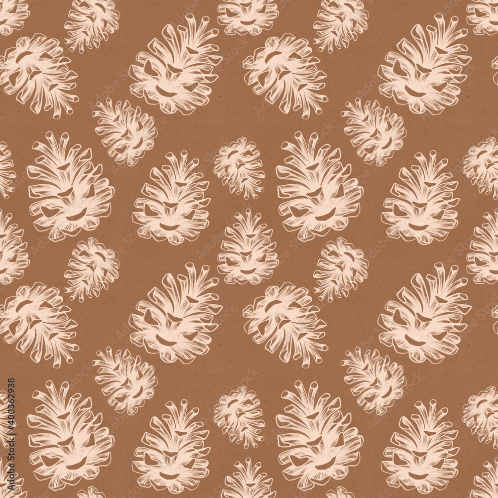 Fototapeta premium Christmas pattern with white cones