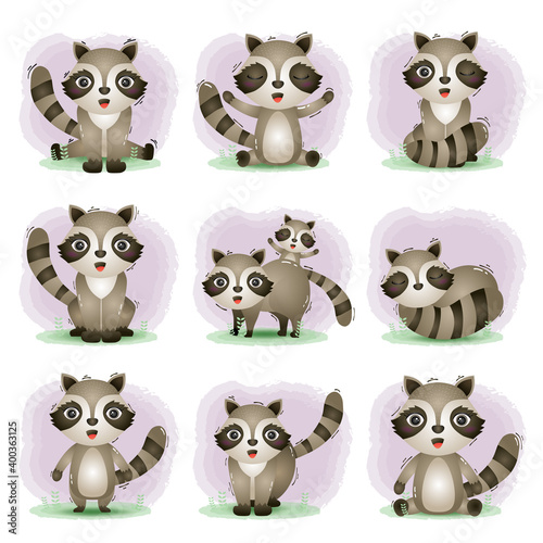 Fototapeta Naklejka Na Ścianę i Meble -  Cute racoons collection in the children's style