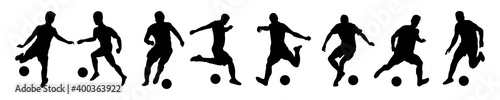 Silhouettes Soccer Players in Various poses stock illustration