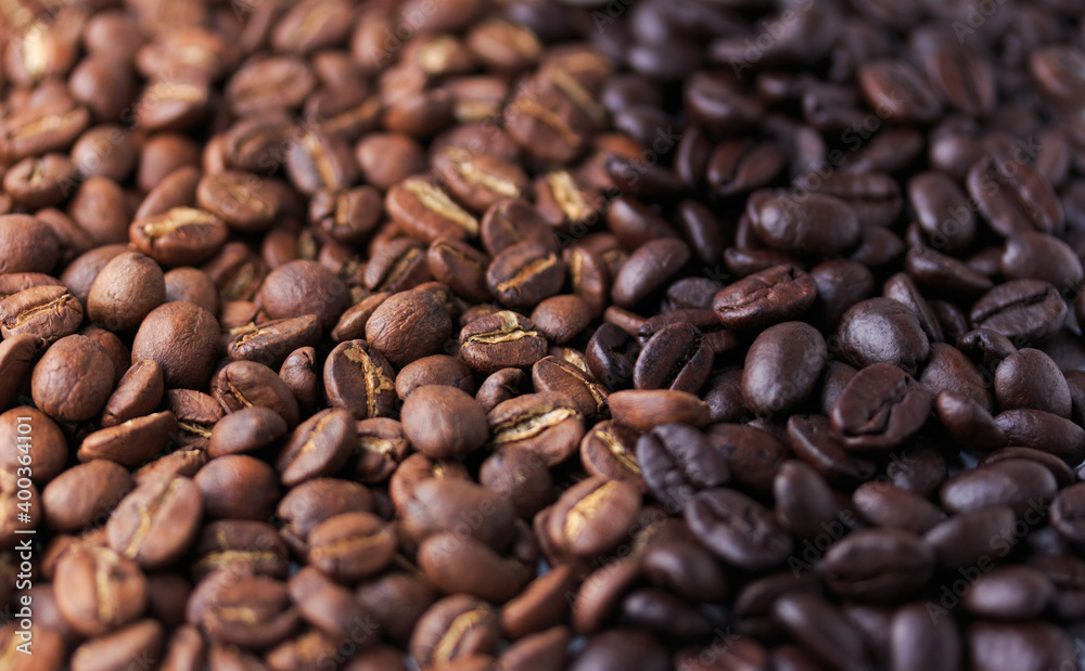 Coffee beans Different roast light Medium black coffee drink energy background soft focus Coffee beans Different roast light Medium black coffee drink energy background soft focus
