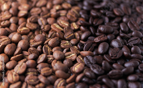 Coffee beans Different roast light Medium black coffee drink energy  background soft focus
