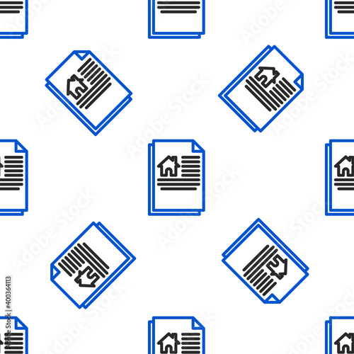 Line House contract icon isolated seamless pattern on white background. Contract creation service, document formation, application form composition. Colorful outline concept. Vector
