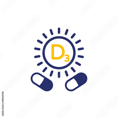 d3 vitamin pills icon on white