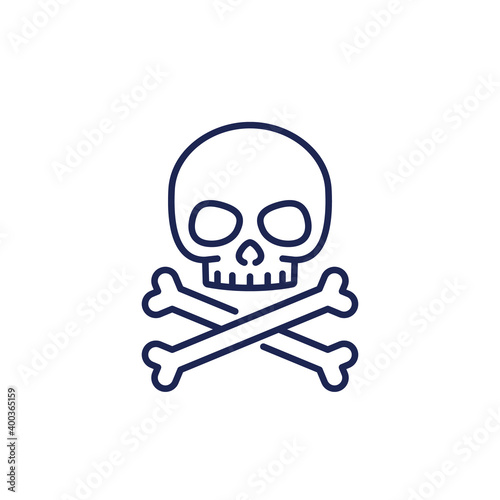 danger icon, skull and bones line vector