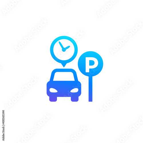 parking lot icon, car and clock