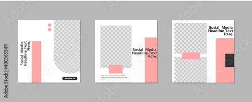 Set of Editable minimal square banner template. Pink  and white background color with geometric shapes for social media post and web internet ads. Vector illustration