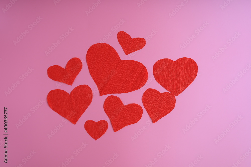 Valentine's Day background. Gifts, confetti, Valentines day concept. Flat lay, top view, copy space, Banner background.